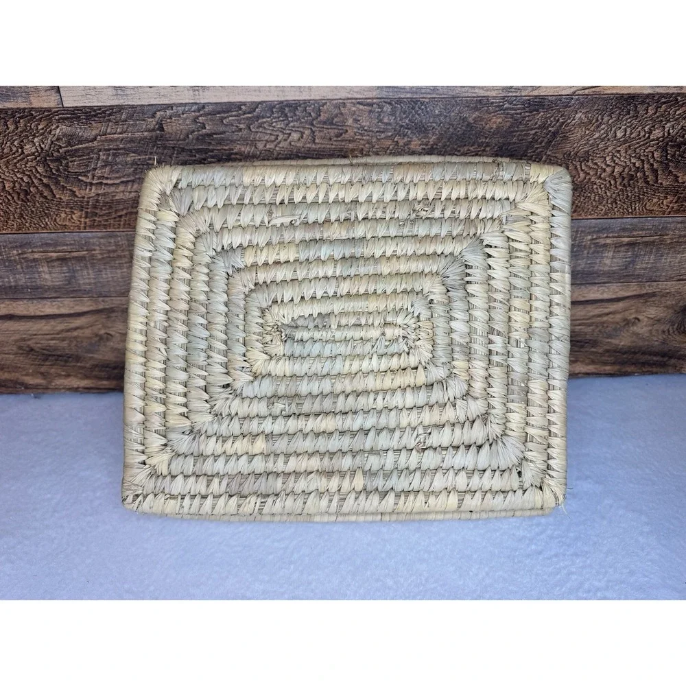 Handwoven Wicker‎ Lidded Basket Organizer Box 3 Compartments Boho Storage 9x12